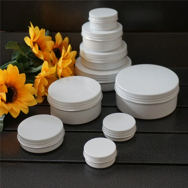 10/15/20/30/50/60/80/100/150g White Empty Round Aluminum Box Metal Tin Cans Cosmetic Cream DIY Refillable Jar Tea Aluminum Pot