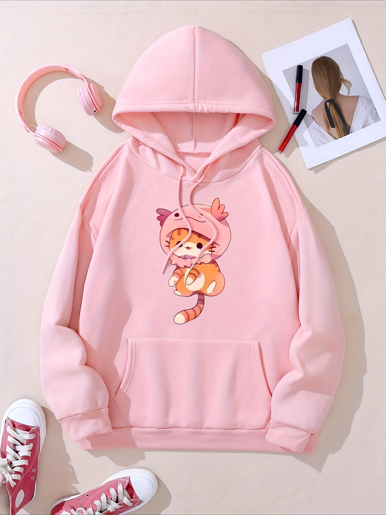 النساء هوديس 2025 الشتاء الخريف الملابس الكرتون لطيف القط Y2k البلوز هوديي طويلة الأكمام المرأة ملابس كاجوال #2