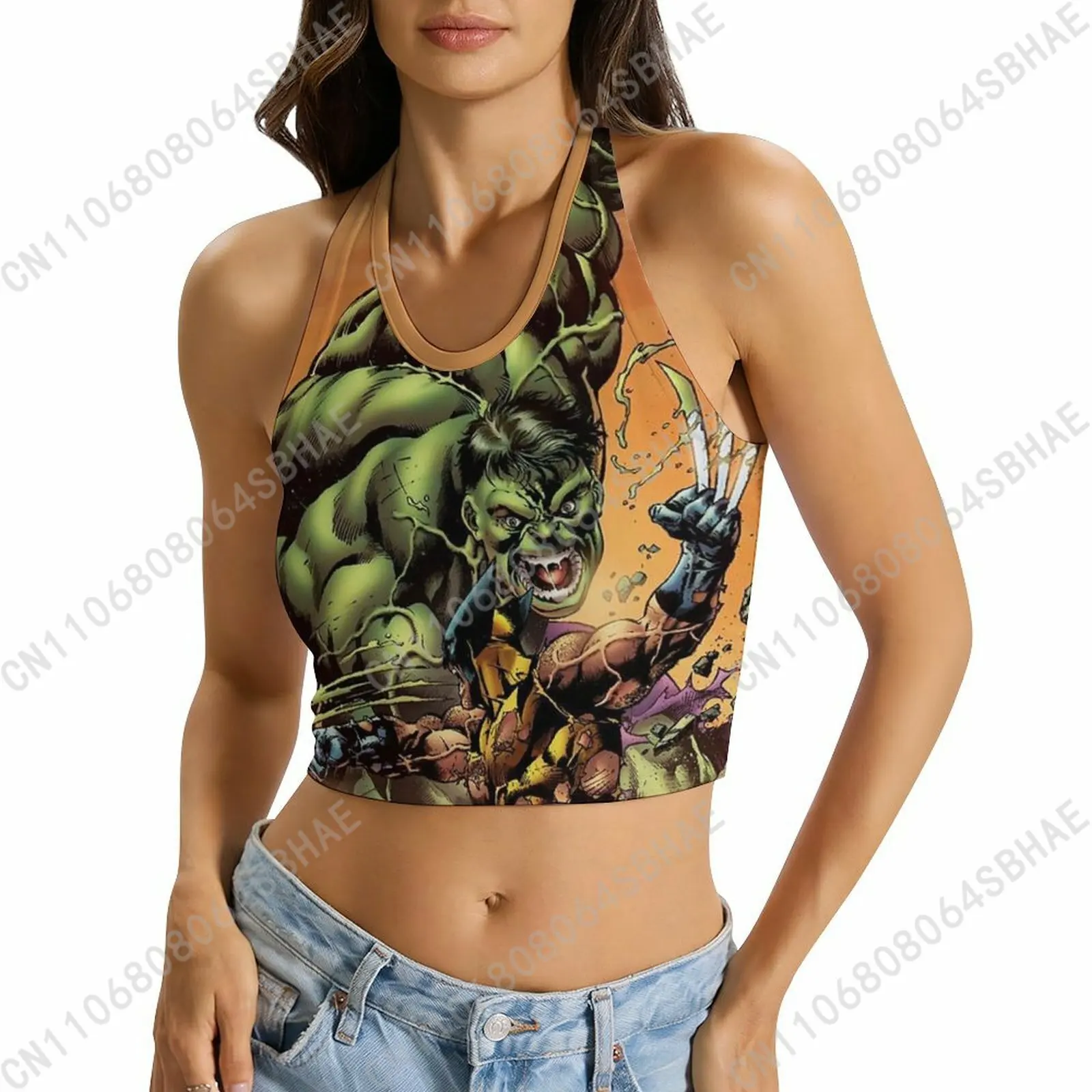 

Marvel The Incredible Hulk Custom Photo Womens Halter Top Personalized Tie Back Cami Upload Gift Wife Girlfriend Cosplay