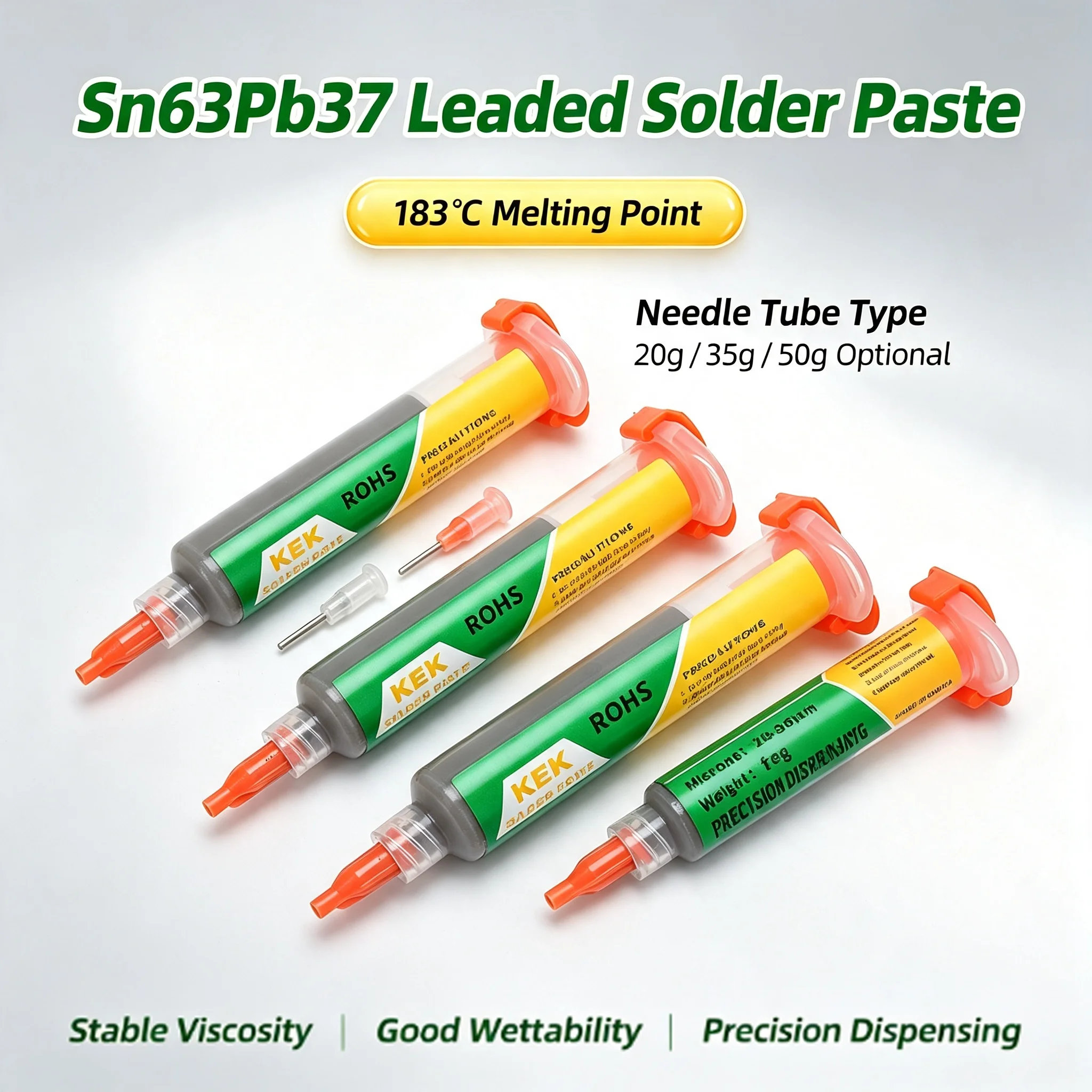 Sn63Pb37 Leaded Solder Paste 183°C Syringe Solder Paste 20g 35g 50g Optional for BGA Reballing Phone PCB Repair