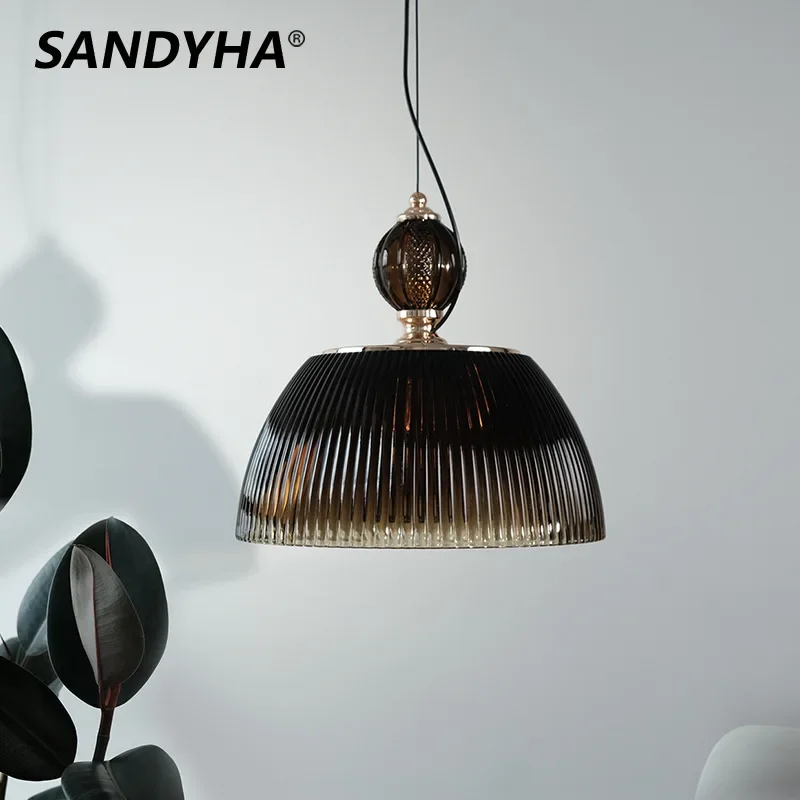 

SANDYHA Nordic Glass Pendant Light Elliptical Design Hanging Chandelier Lighting for Living Room Decoration Bedroom Bedside Lamp