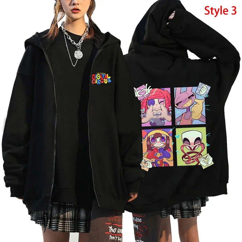 Sudaderas con capucha con cremallera y estampado gráfico de circo Digital para hombres y mujeres, sudaderas con capucha de dibujos animados, moda Harajuku, Cosplay informal, nuevo