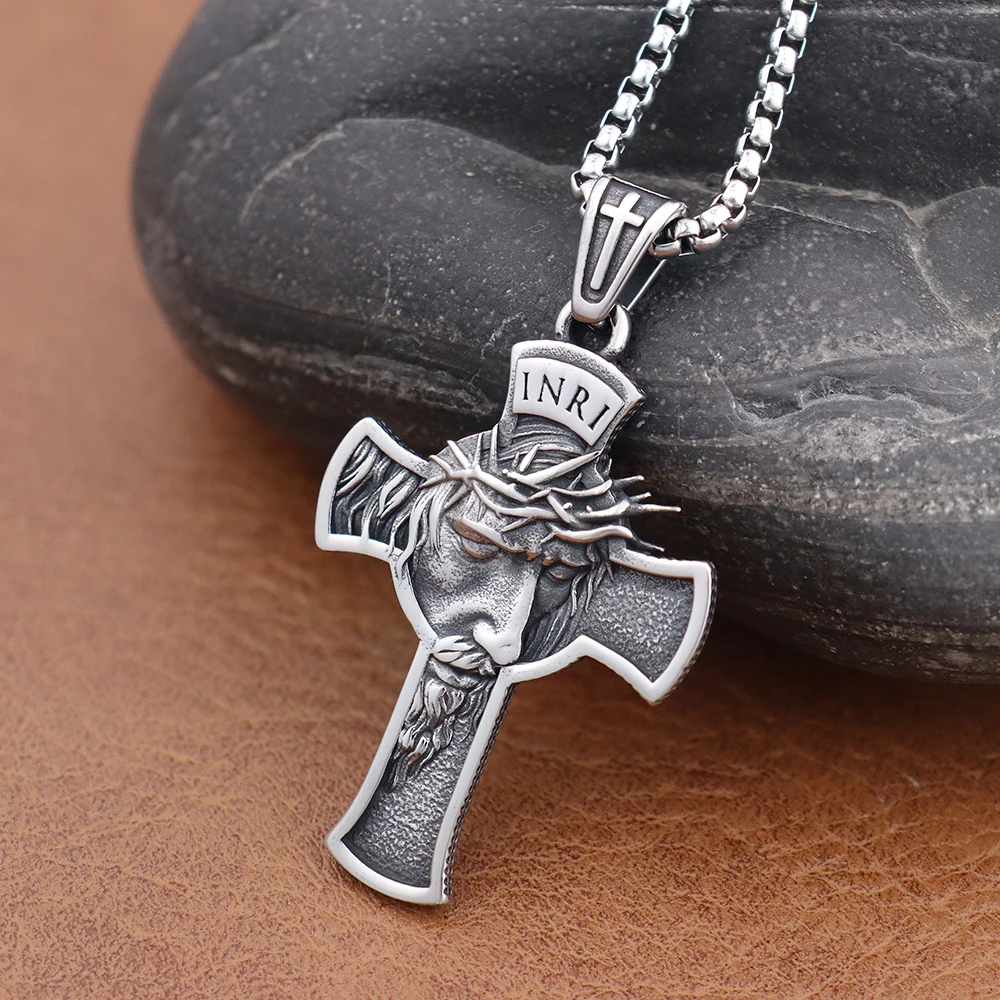 Classic Jesus Cross Pendant Chain Stainless Steel INRI Jesus Religon Necklace Trendy Popular Male Jewelry Accessories Wholesale