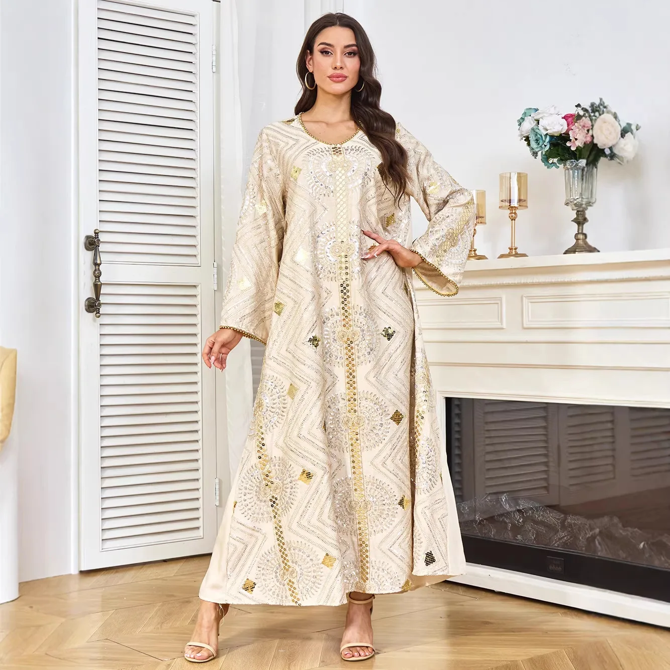 

Mt454 New Women's Round Neck Embroidered Beaded Sequin Dress For Party And Evening Events Ramadan Dubai Luxury Islam Elegant