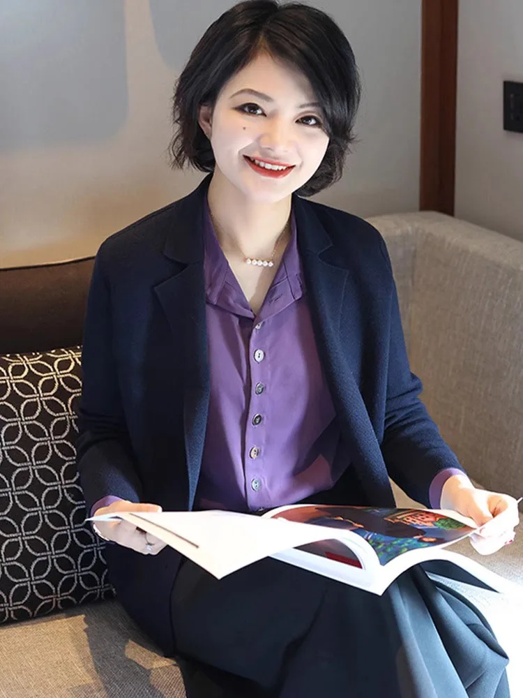 

Женский свитер-жакет Ele Pure Color с длинным рукавом и воротником-стойкой, осенне-зимняя новинка, повседневный стиль, топ-кардиган