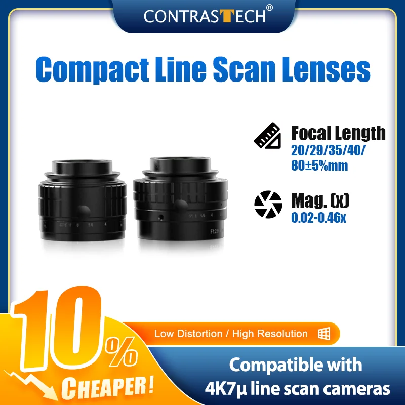 4K7μ Compact 20mm-80mm 0.03X 0.05X LS Line Scan Lens for Industrial Cameras Contrastech