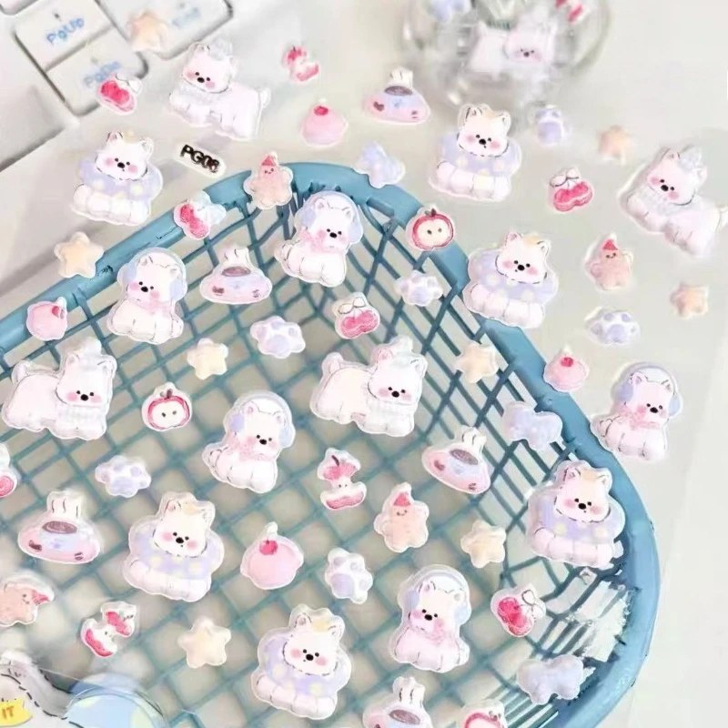 

Cute Cartoon White Dog 3D Relief Sticker Adorable Puppy Bubble Decals for DIY Phone Case Camera Mini Granule Decor for Journals