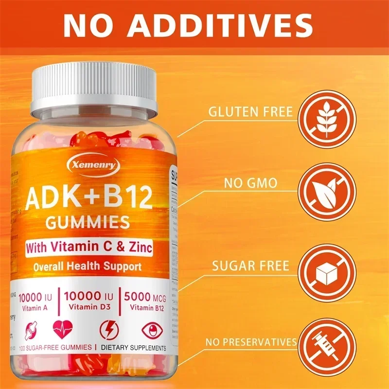 Vitamin D3+K2+B12 Gummies - Supports Bone and Muscle Health, Teeth and Skin, Joint Supplementation, Bone Regeneration
