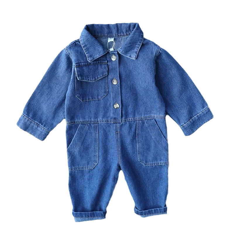 Fashion Kids Baby denimowe fartuchy wiosenne jesienne z długim rękawem rękaw luźny dżins kombinezony chłopcy dziewczęta Loose Romper