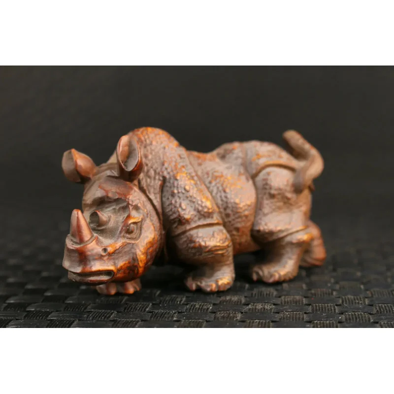 Chinês netsuke buxo chinês handwork rinoceronte estátua chá pet mesa deco