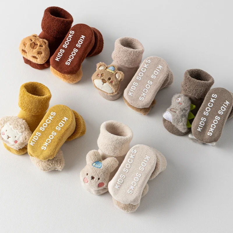 طفل جوارب يمكن السير بها على الأرض للبنين بنات الشتاء حديثي الولادة القطن المضادة للانزلاق سوليد لطيف الكرتون طفل جورب الاطفال رشاقته الدافئة Socken 0-3Yrs #2