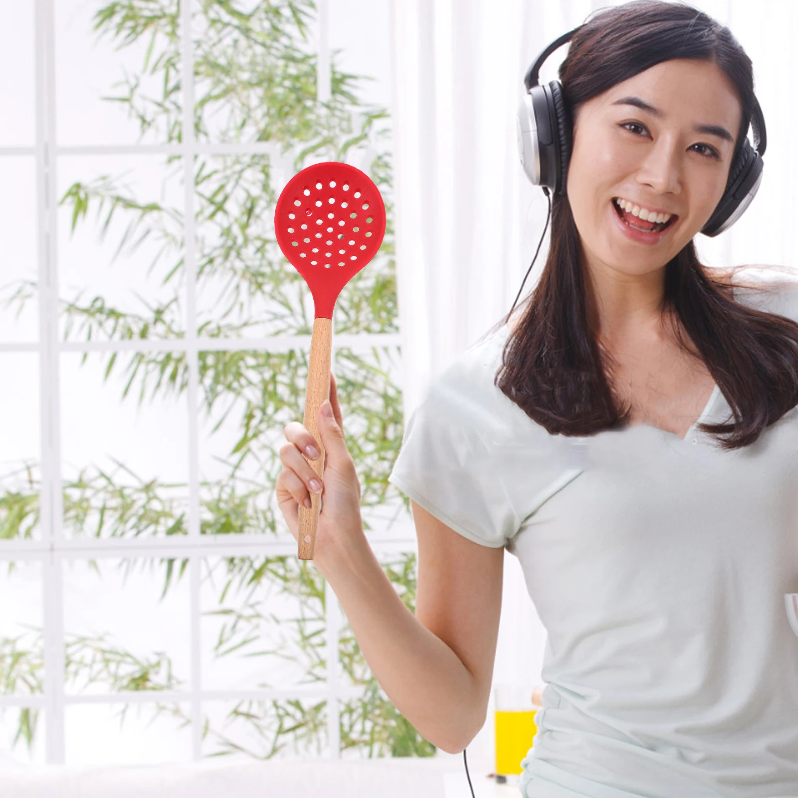 

Silicone Skimmer Heat Resistant Oil Filter Colander Spoon Food Serving Ladle Slotted Spoon Kitchen Utensil For Home