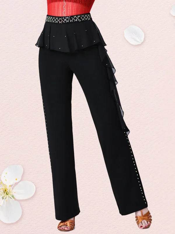 new-square-dance-pants-for-women-high-waist-straight-leg-padded-slimming-long-tights-glitter-trim-ballet-performance-fitness