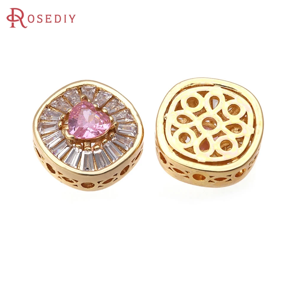 4 SZT. Pozłacane 18-karatowym złotem mosiężne koraliki dystansowe w kształcie kwadratu z cyrkoniami, wysokiej jakości akcesoria do samodzielnego tworzenia naszyjników, kolczyków i biżuterii