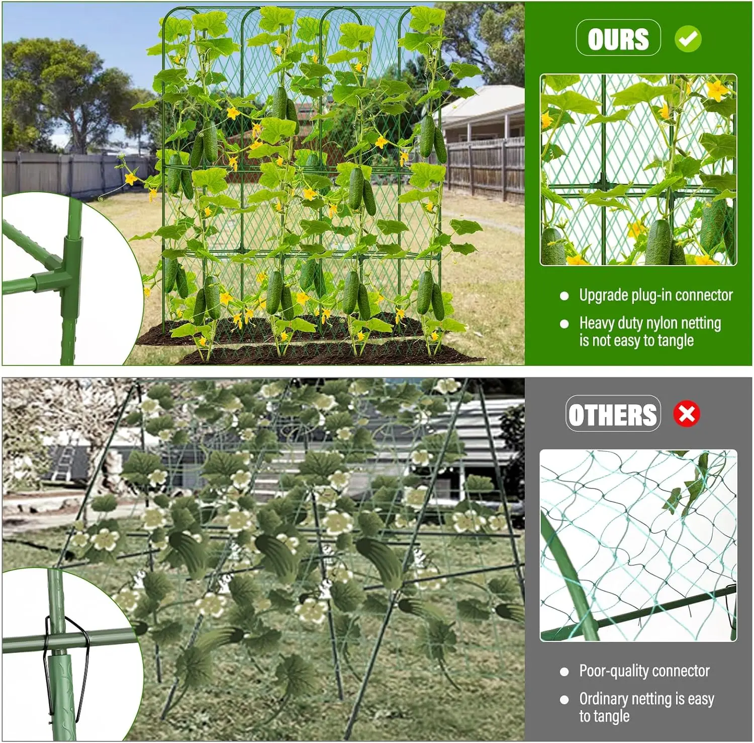 Cucumber Trellis for Raised Bed, Tall Metal Garden Trellis for Climbing Plants Outdoor with Netting, Gloves, Garden Tools