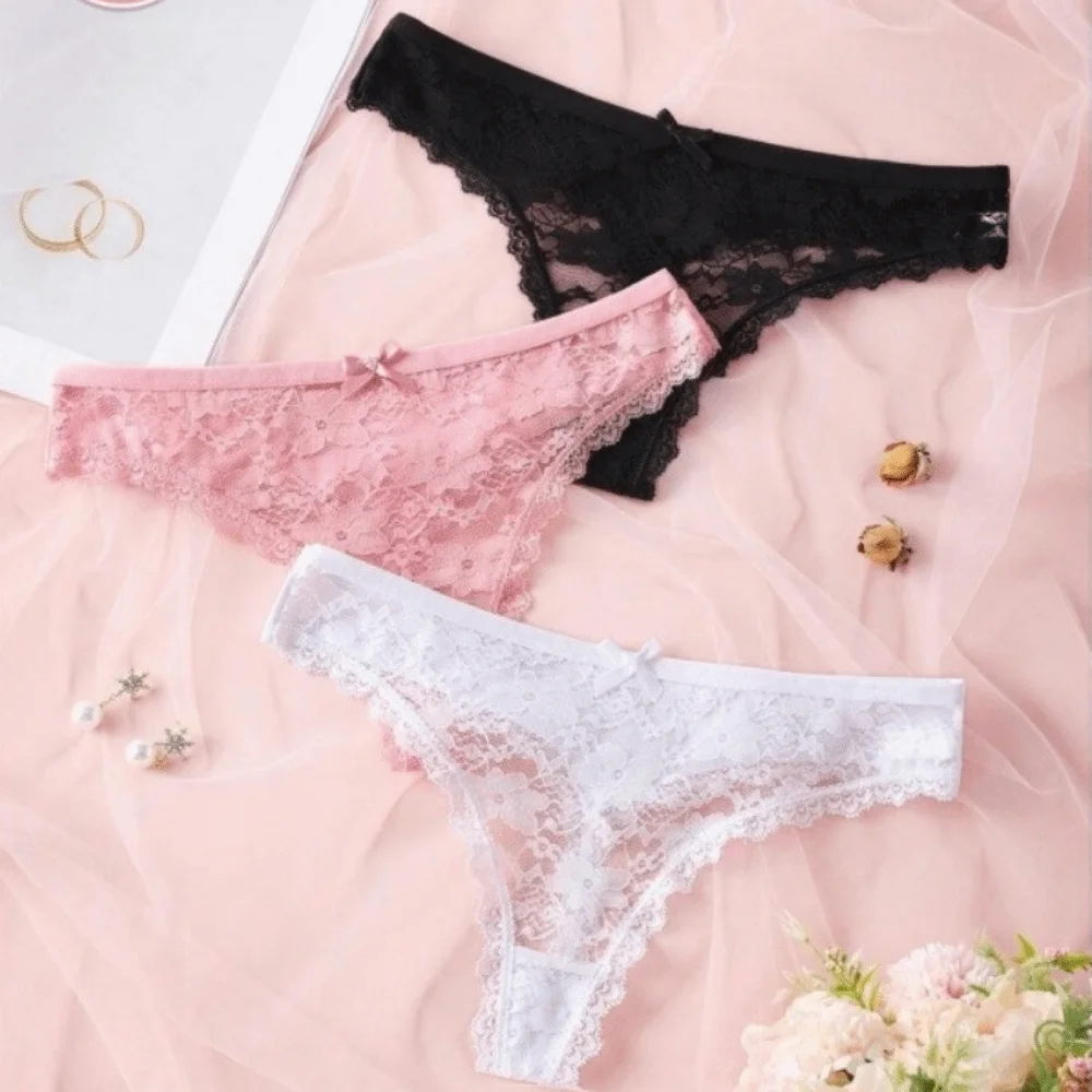 Comfortable Low Waist Women Lace Thong Transparent Lingerie Mesh Briefs Hollow Out Seamless Lace Panties Honeymoon