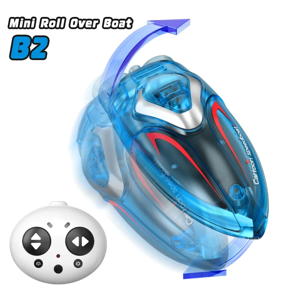 

2.4G Mini Remote Control Rolling Stunt Boat: Waterproof Cartoon Speedboat + Cool Light - Portable Ship Toy for Funny Gifts