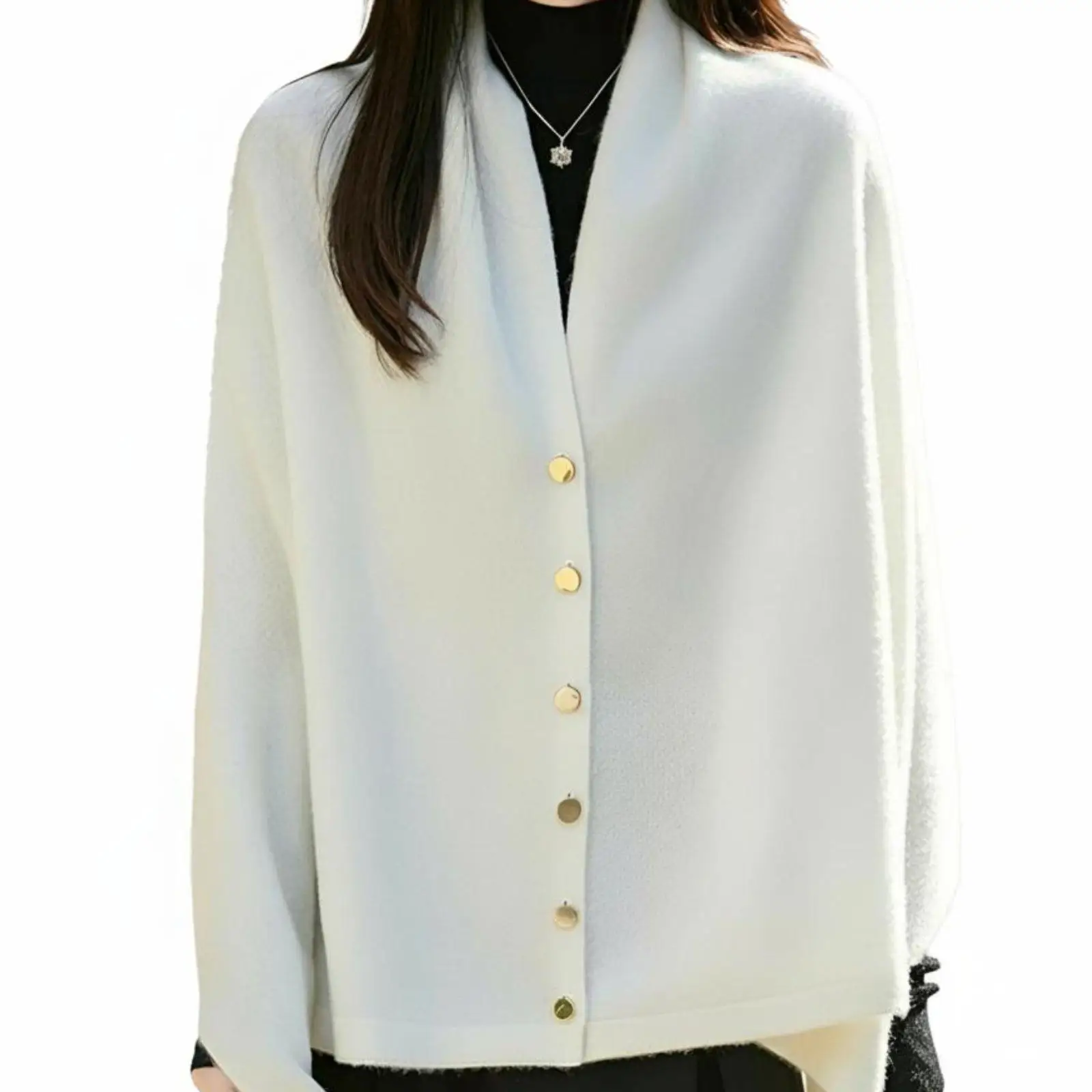 Warm Winter Shawl Cape for Women Oversized Australian Wool Wrap Soft Full Coverage Chic Button Fall Coat