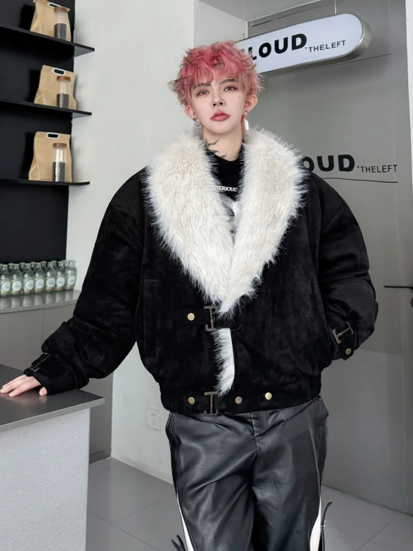 

Мужская утепленная замшевая куртка свободного кроя с меховым воротником, однотонная, повседневная, молодежная, теплая, хлопковая, в стиле кэжуал