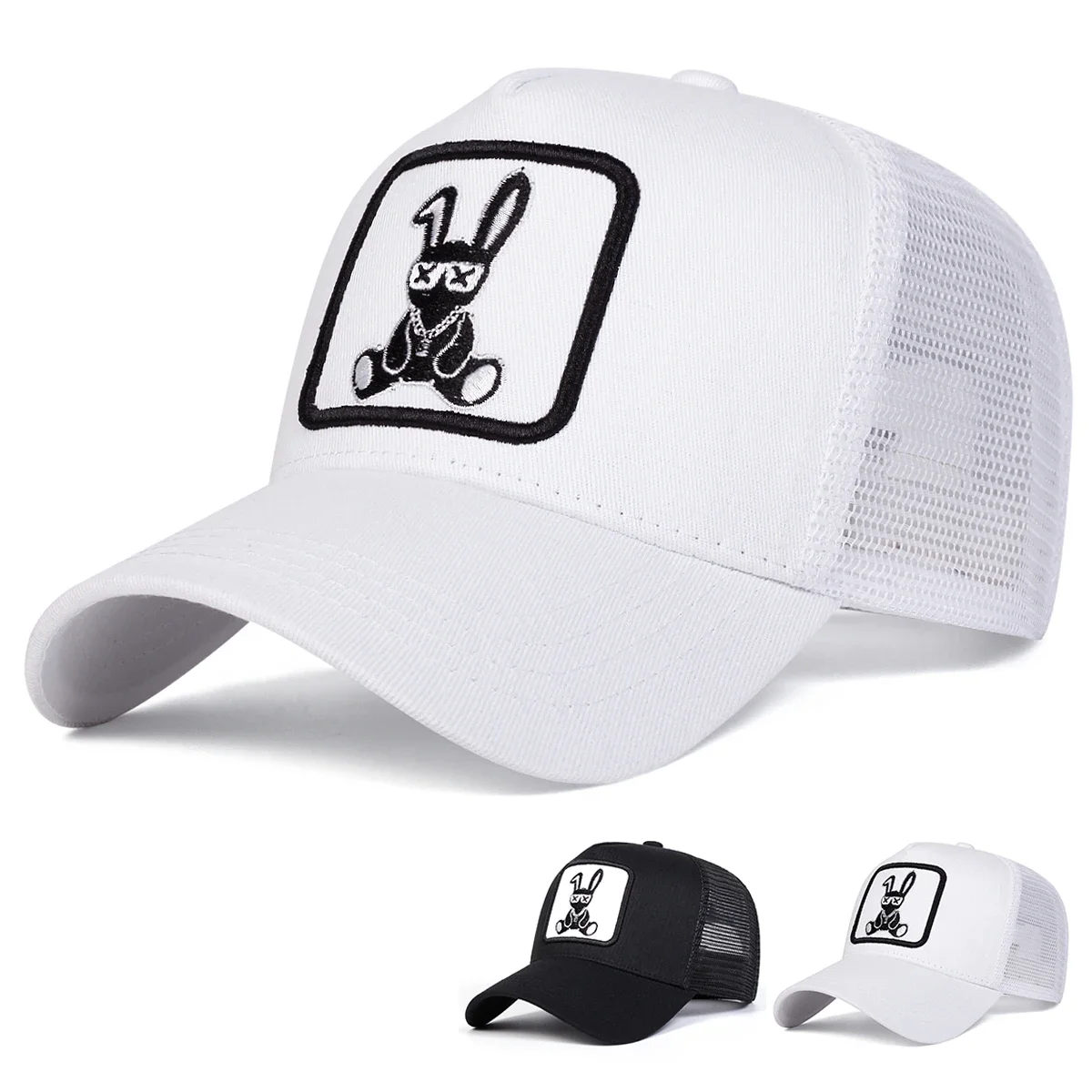 Unisex Cartoon Rabbit Embroidery Baseball Net Caps Spring Summer Outdoor Sunscreen Hat Adjustable Casual Trucker Hats