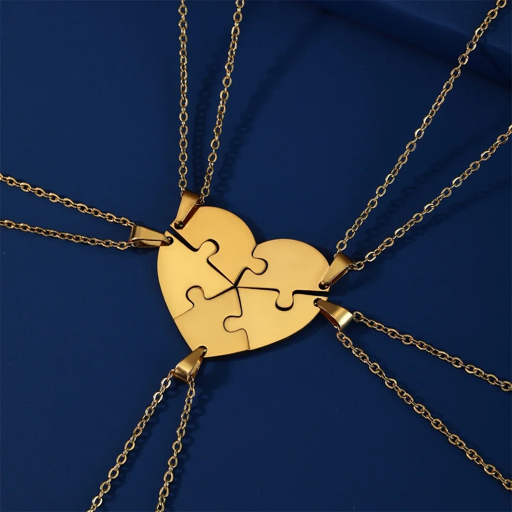Skyrim 2/3/4/5 Pieces Heart Puzzle Pendant Necklace Stainless Steel Women Men Jewelry Lover Family Friendship Gift 2026