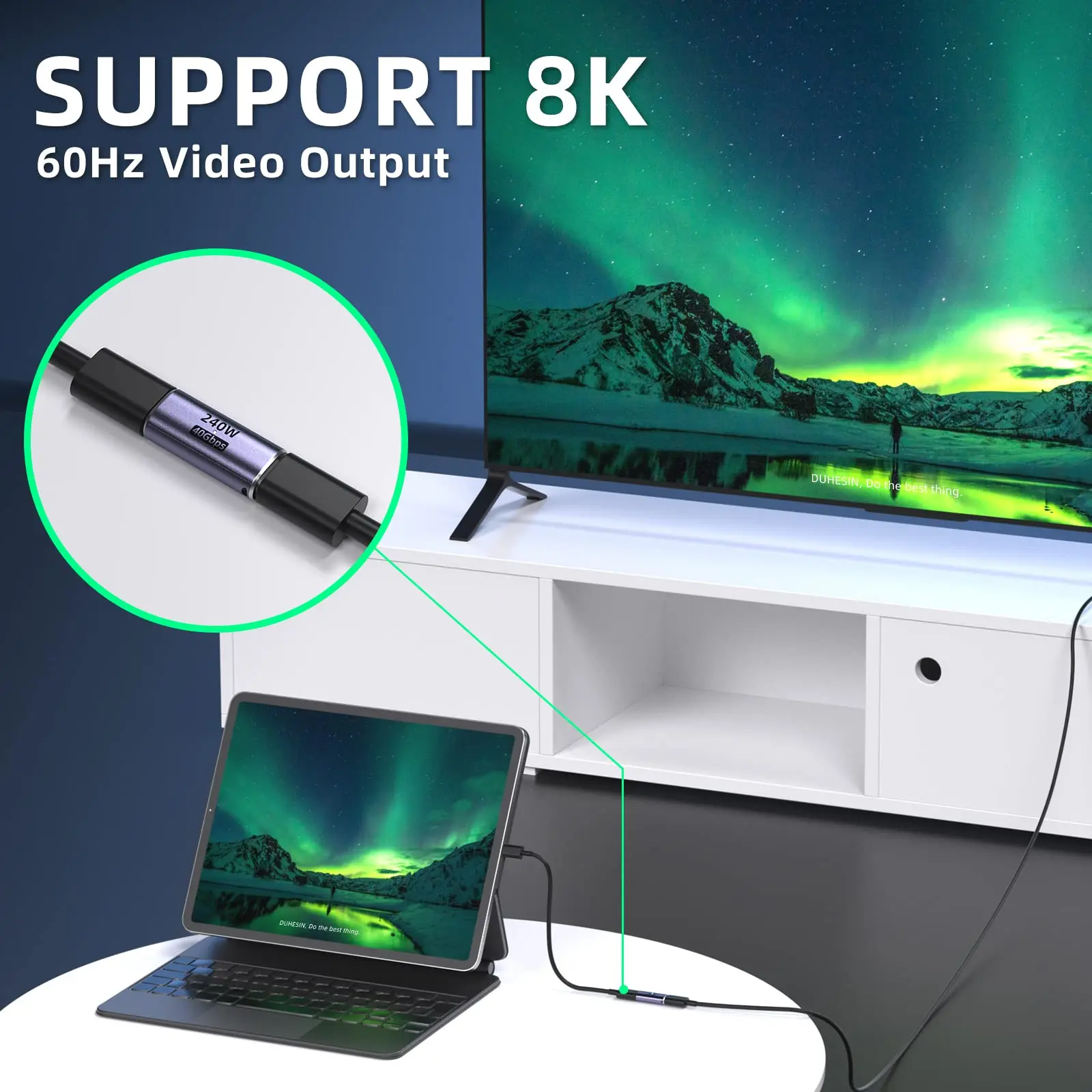 USB C 암-암 어댑터, PD 240W, 40Gbps, 8K, 60hz 비디오, 썬더볼트 4/3, 맥북 프로, 에어, 아이패드, USB-C 허브와 호환