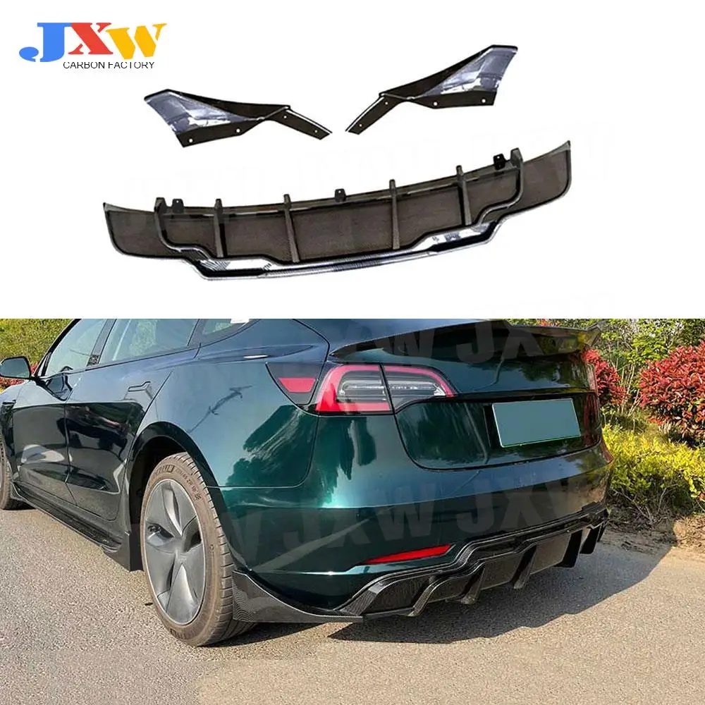 

Car Rear Bumper Lip Diffuser with Rear Splitters Spoiler Side Aprons for Tesla Model 3 Car Styling ABS Carbon Look/Gloss Black