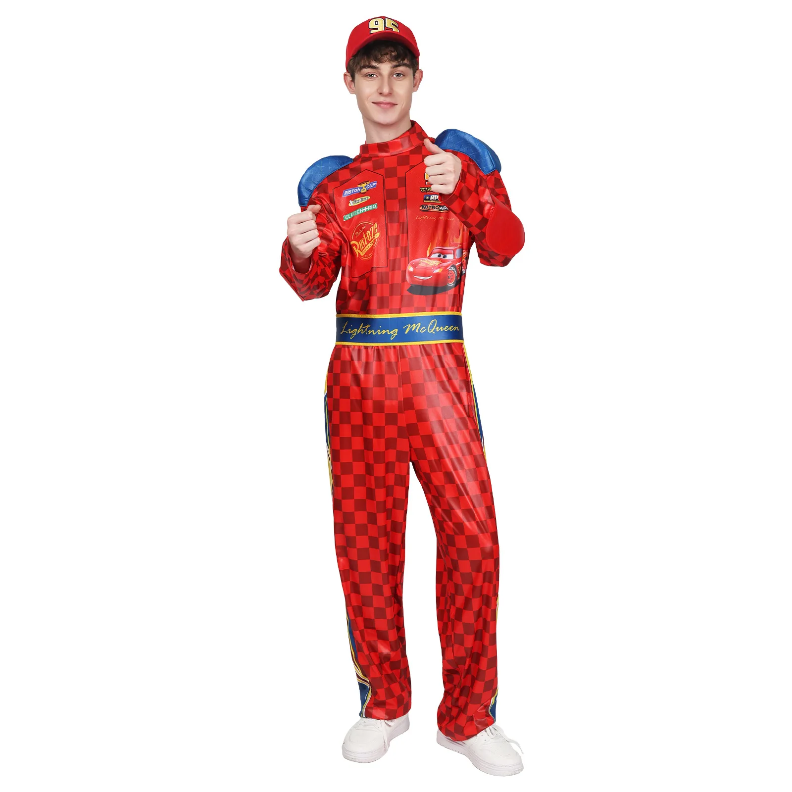 Adult Lightning Racing Driver Costume Men Red 95 Racer Jumpsuit with Hat Cosplay Outfit Halloween Carnival Party view 4