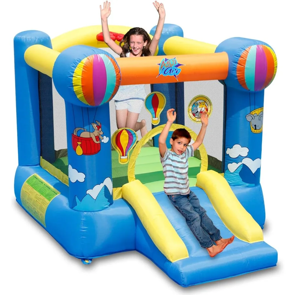 Bounce House, Inflatable Hot Air Balloon Bouncer with Air Blower, Jumping Bouncy Castle with Slide for Outdoor and Indoor, Love