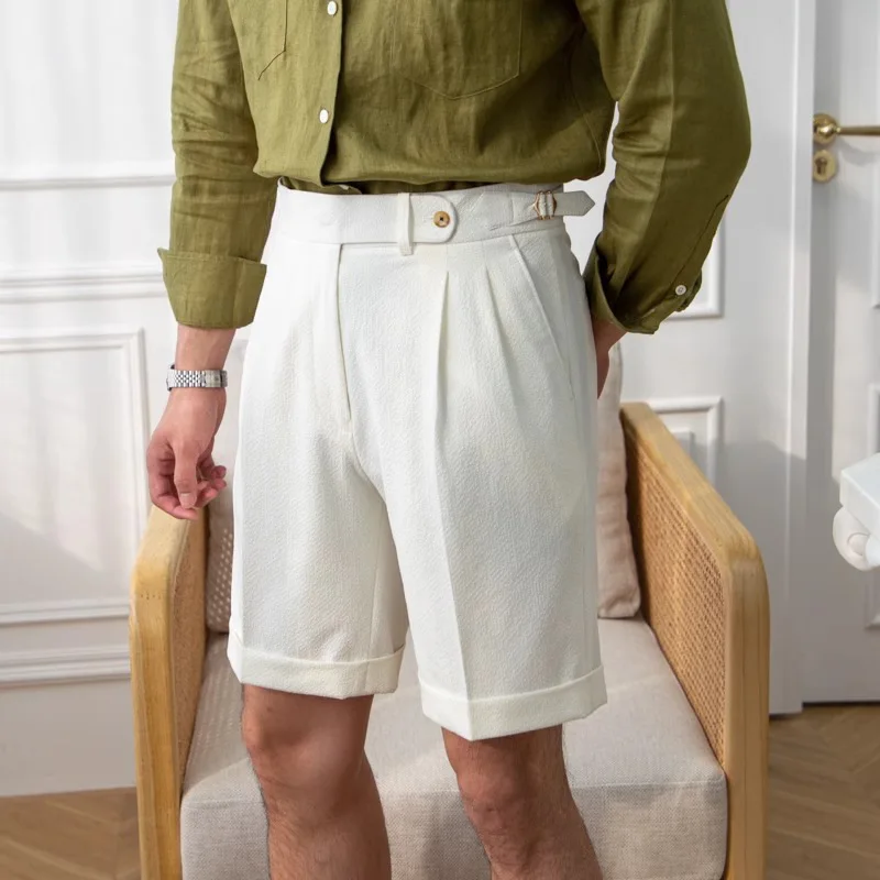 

Summer New Fashion England Style Men's Solid Color Simple Basic Casual Trendy Daily Knee Length Shorts Male Breathable Clothes