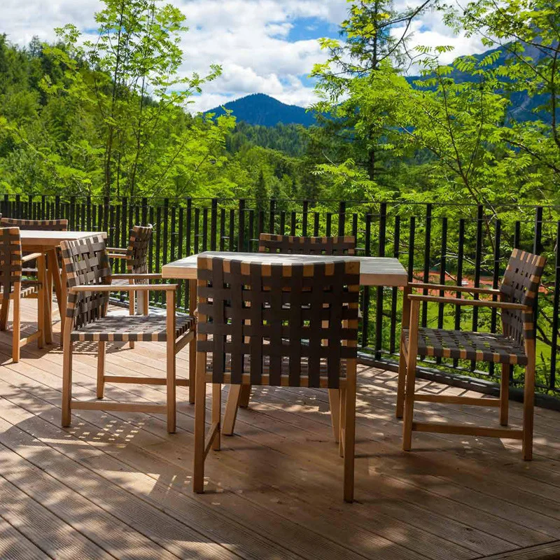 HYS outdoor teak tables and chairs solid wood courtyard garden terrace outdoor long table B & B waterproof sunscreen rattan