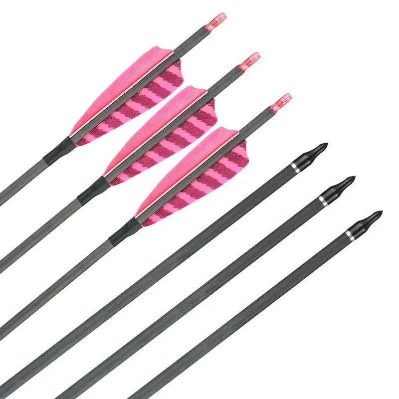 400 deflection replaceable arrows traditional reverse bow general arrow bow accessories striped real feather pure carbon 12PCS - Image 4