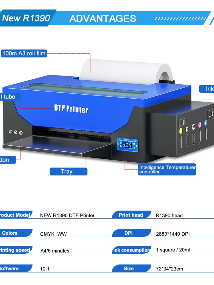 R1390 impresora dtf A3 directly transfer film printer heat transfer A3 t shirt printing machine For Epson R1390 DTF Printer A3