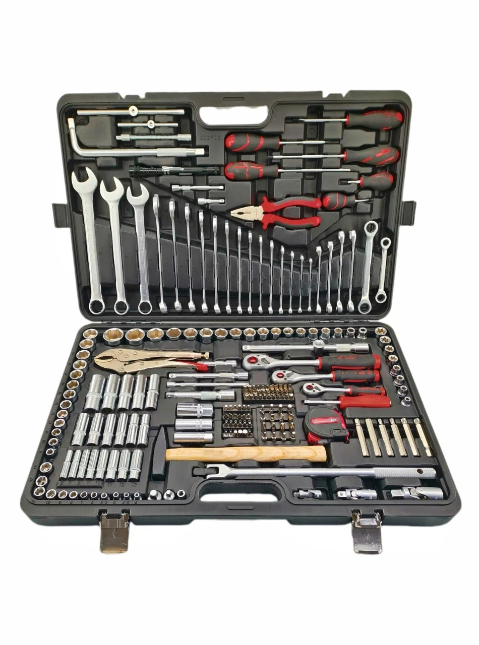 202-Piece Chrome Vanadium Steel 1/2 Drive Hexagon Socket Set Combination Wrenches Hard Case Car Repair Household OEM Hand Tools