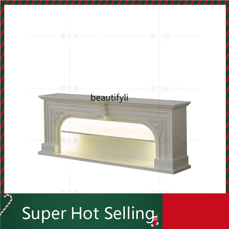 

D071 French Carved Solid Wood Fireplace TV Cabinet Simple Entrance Cabinet Living Room Light Luxury Curio Cabinet