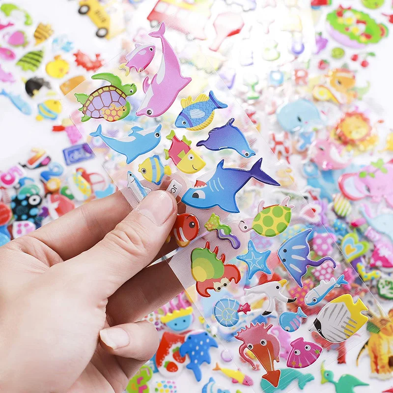 12pcs Children Bubble Stickers 3D Sticker Toys Plastic Multiple Series Cartoon Dinosaur Animal Heart Kids Birthday Gift TMZ