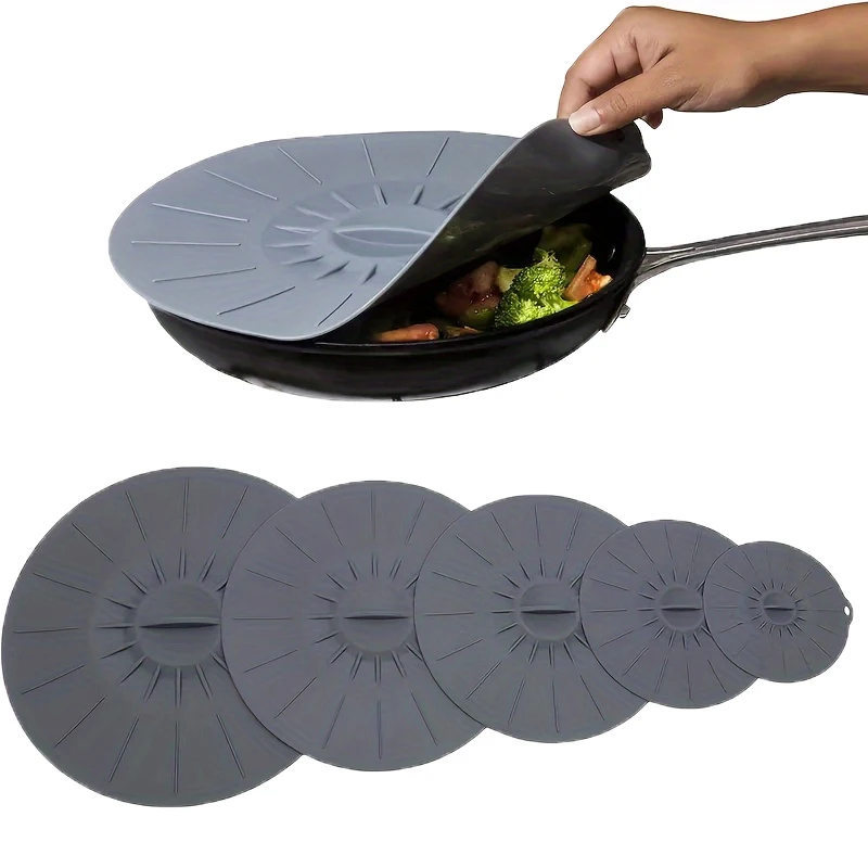 5 piezas de cubiertas de silicona de 25 cm para alimentos frescos, tapas universales para cuencos de microondas, reutilizables, fáciles de sellar al vacío, tapas elásticas para ollas, utensilios de mesa para exteriores
