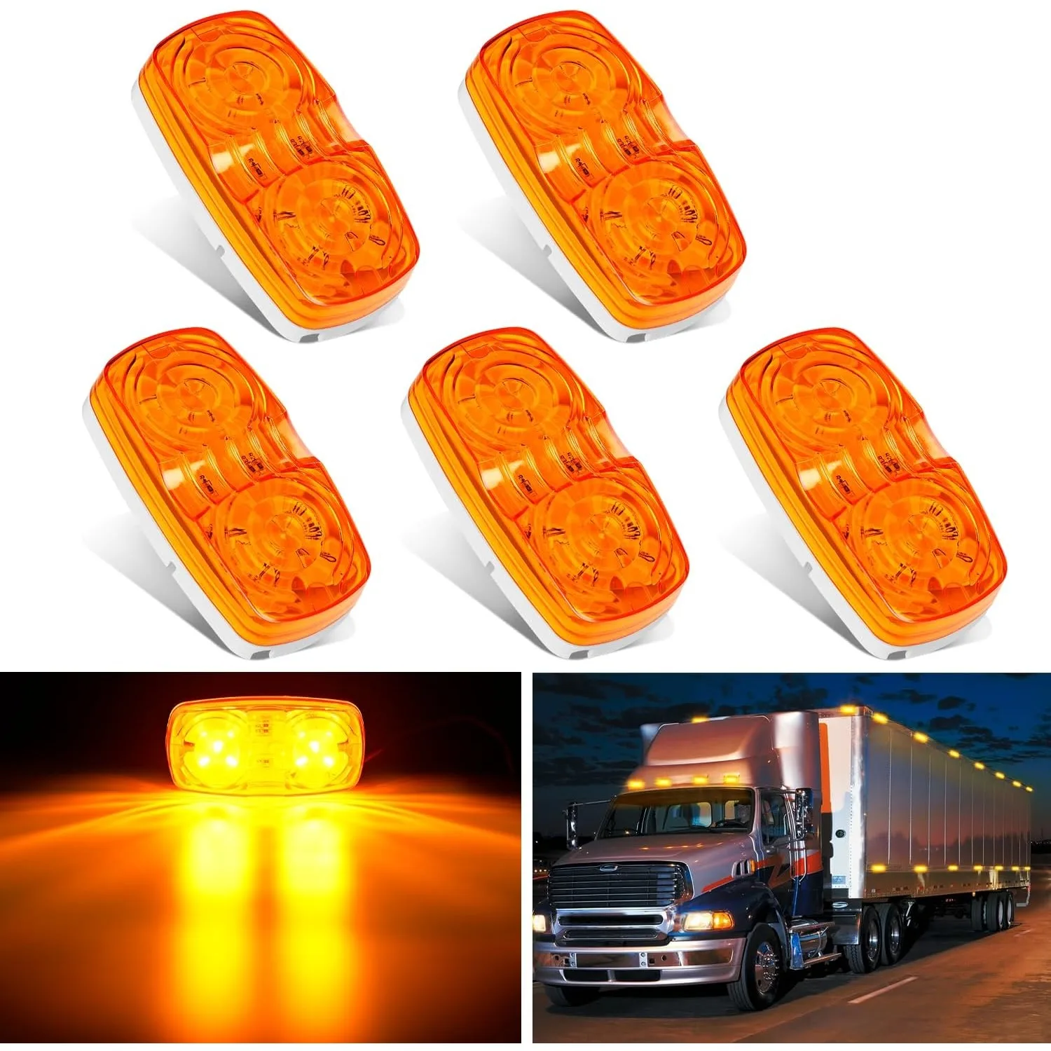 

Nilight 5PCS Double Bullseye Marker Lights Amber Rectangular Clearance Side Marker Indicator Lamp Surface Mount for Truck RV