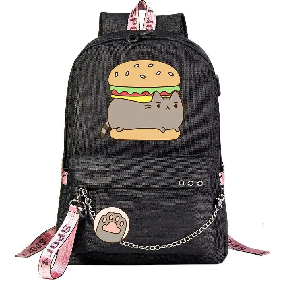 Cute Cat Girls School Backpacks USB Charge Backpack Waterproof Bagpack School Bags Teenage Women Travel Bag