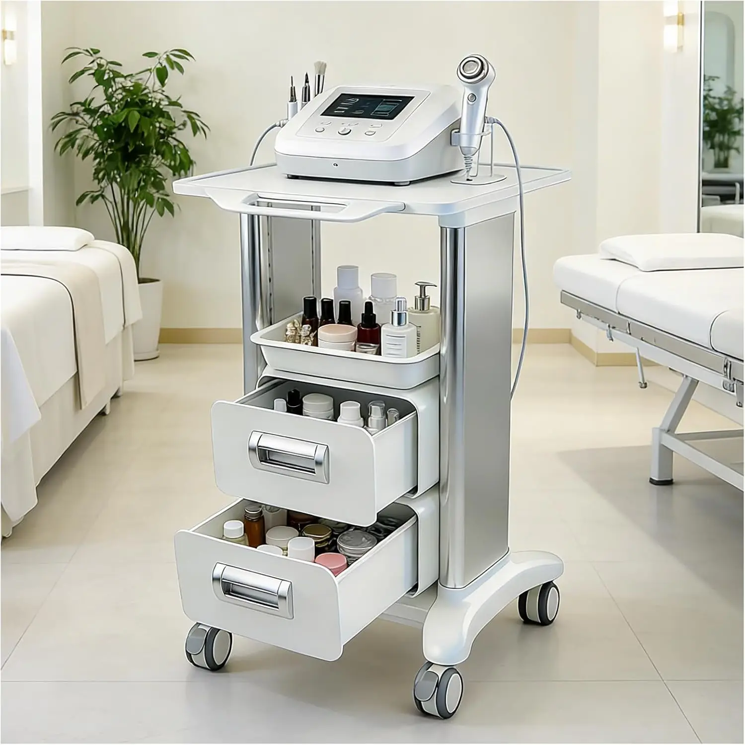 Medical Trolley Cart Mobile with Drawers, Hospital Ultrasound Cart with 4 Silent Swivel Wheels, Portable Medical Trolley Carts,