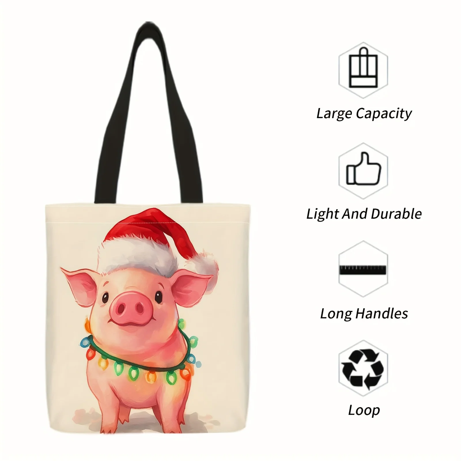 A Shopper Bag That Is Portable And Can Be Carried on The Shoulder Or by Hand, Made Of. It Features a Christmas