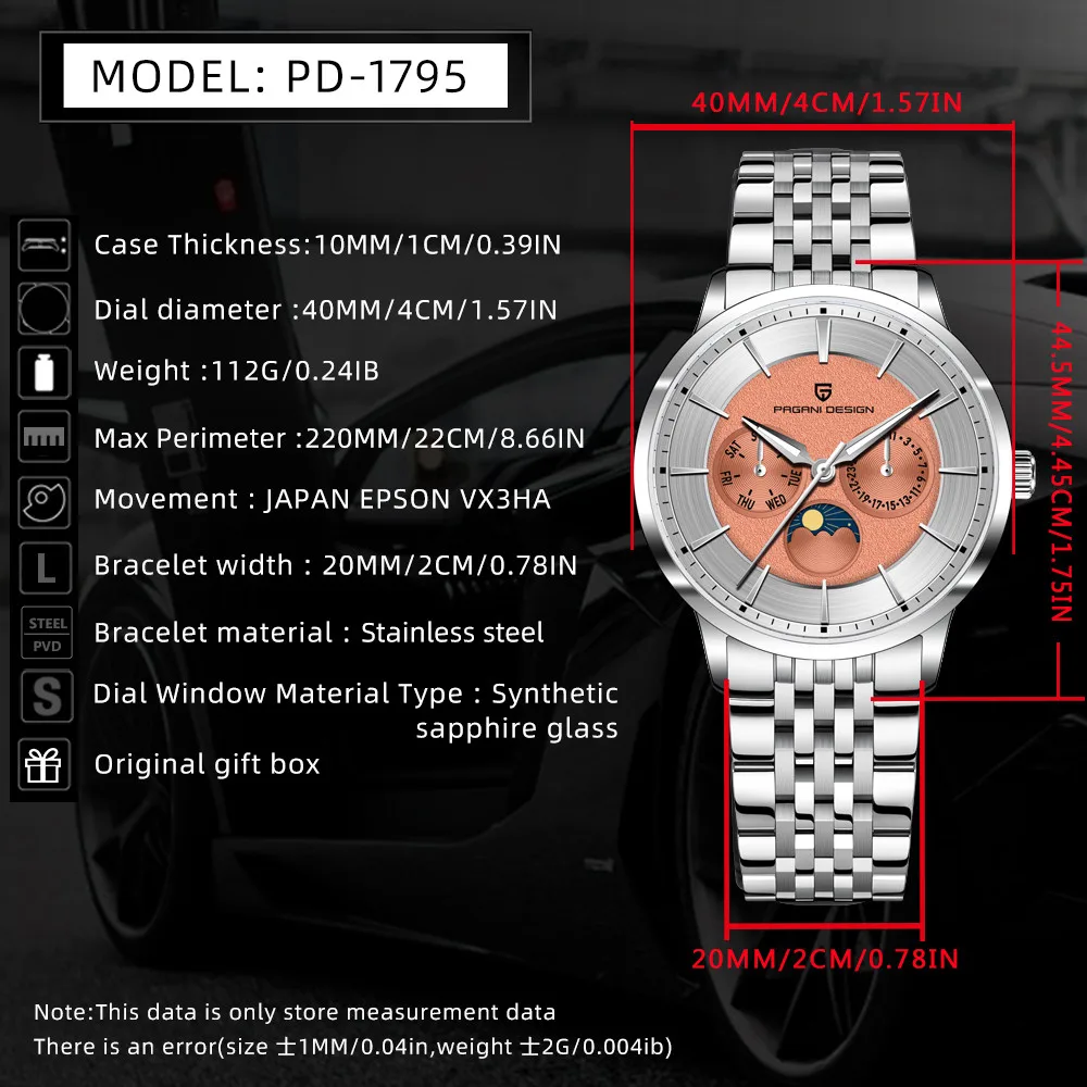 Pagani Design Neue Herrenuhr, Wochenanzeige, Edelstahl, Herren-Quarzuhr, 100 m wasserdicht, große Geschenkbox, exquisite Verpackung