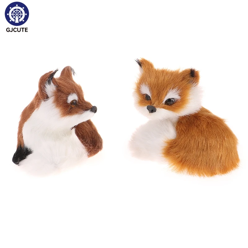 1Pcs Simulation Fox Ornament Mini Squatting Fox Model Plush Animal Figurine Doll Toy Home Decoration Craft Party Gift