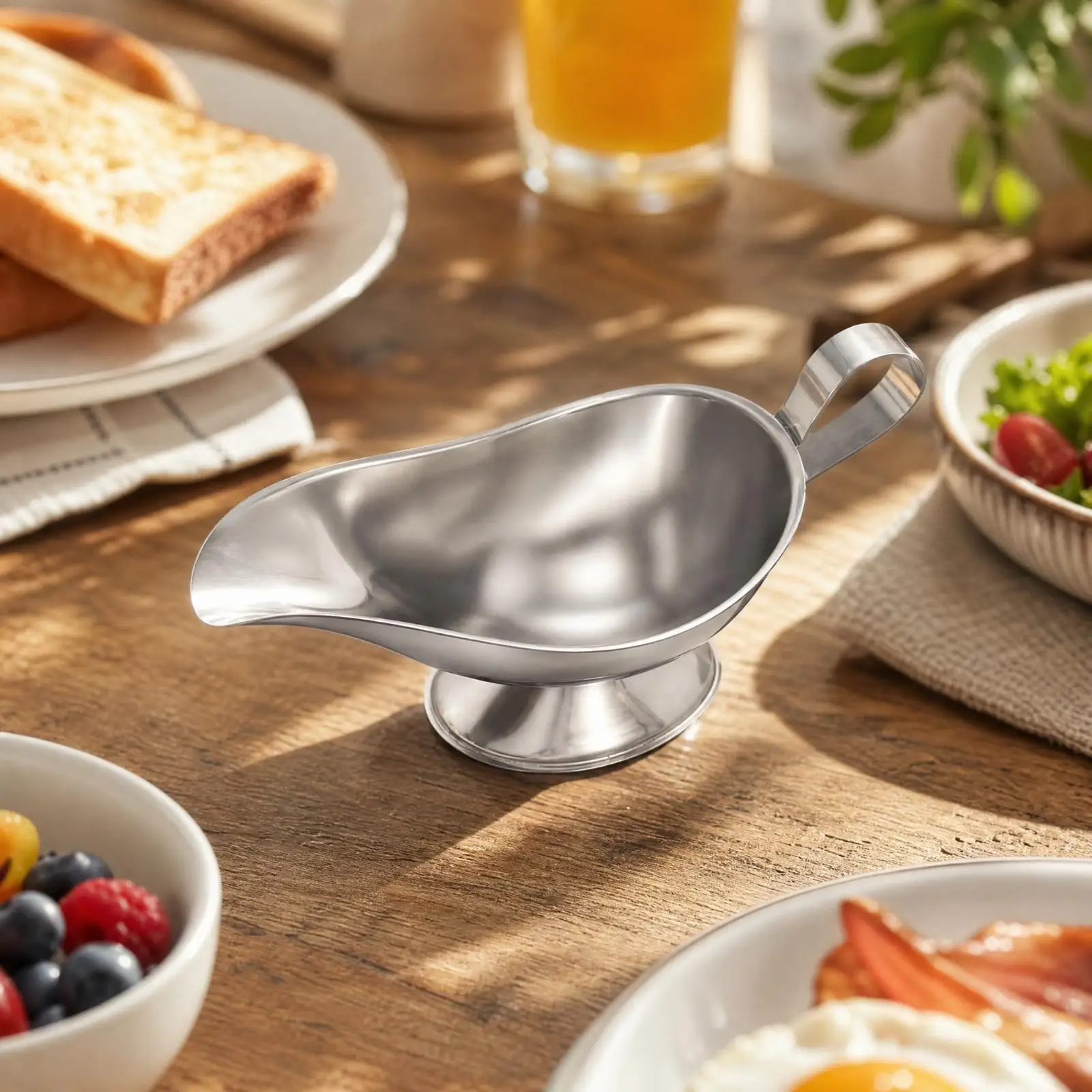 Stainless Steel Sauce Serving Boat with Pouring Spout and Loop Handle for Gravy and Steak Sauce