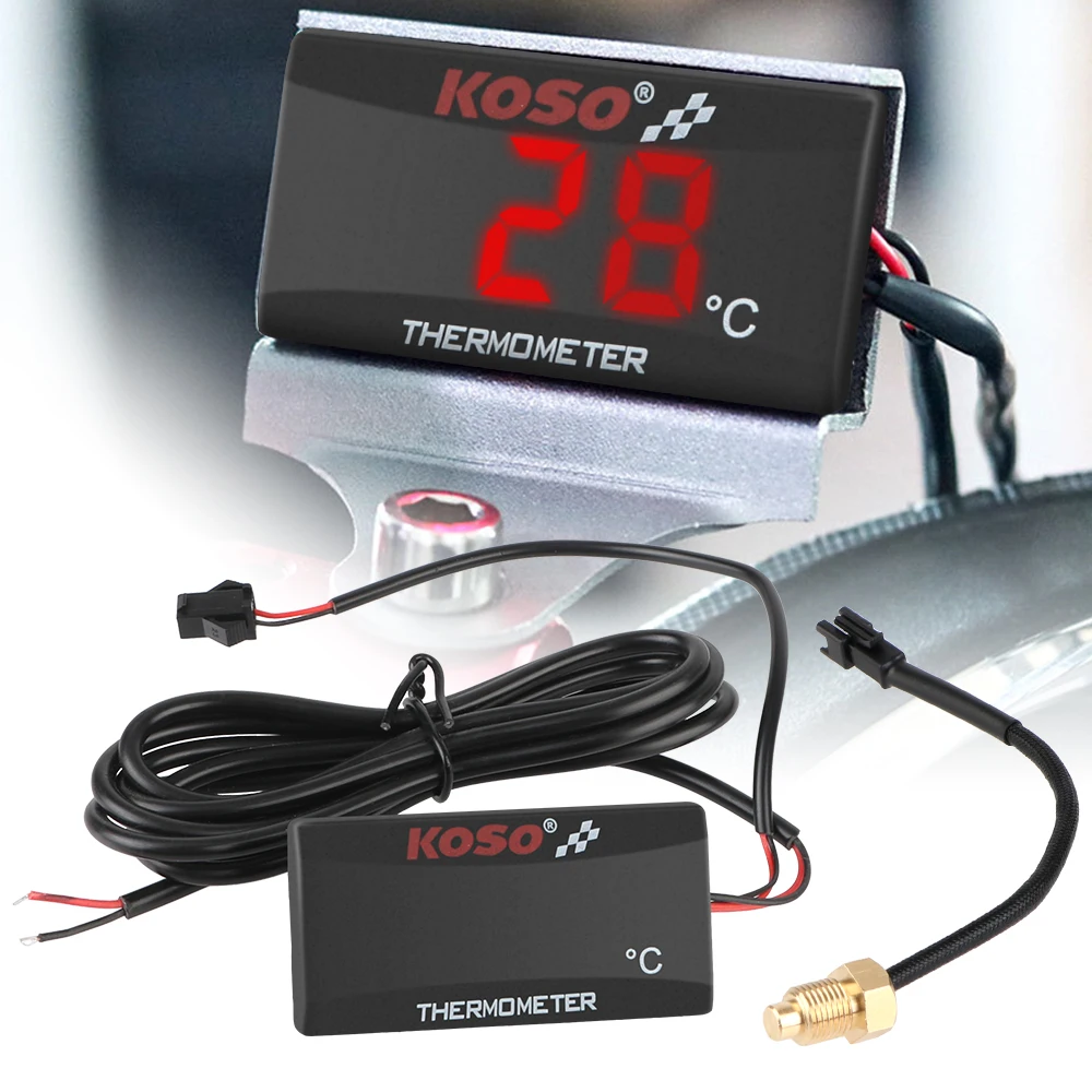 Motorcycle Thermometer Water Tank Retrofit 0~120°C Monitor Red Blue Indicator Warning With Sensors Temperature Meter 12V