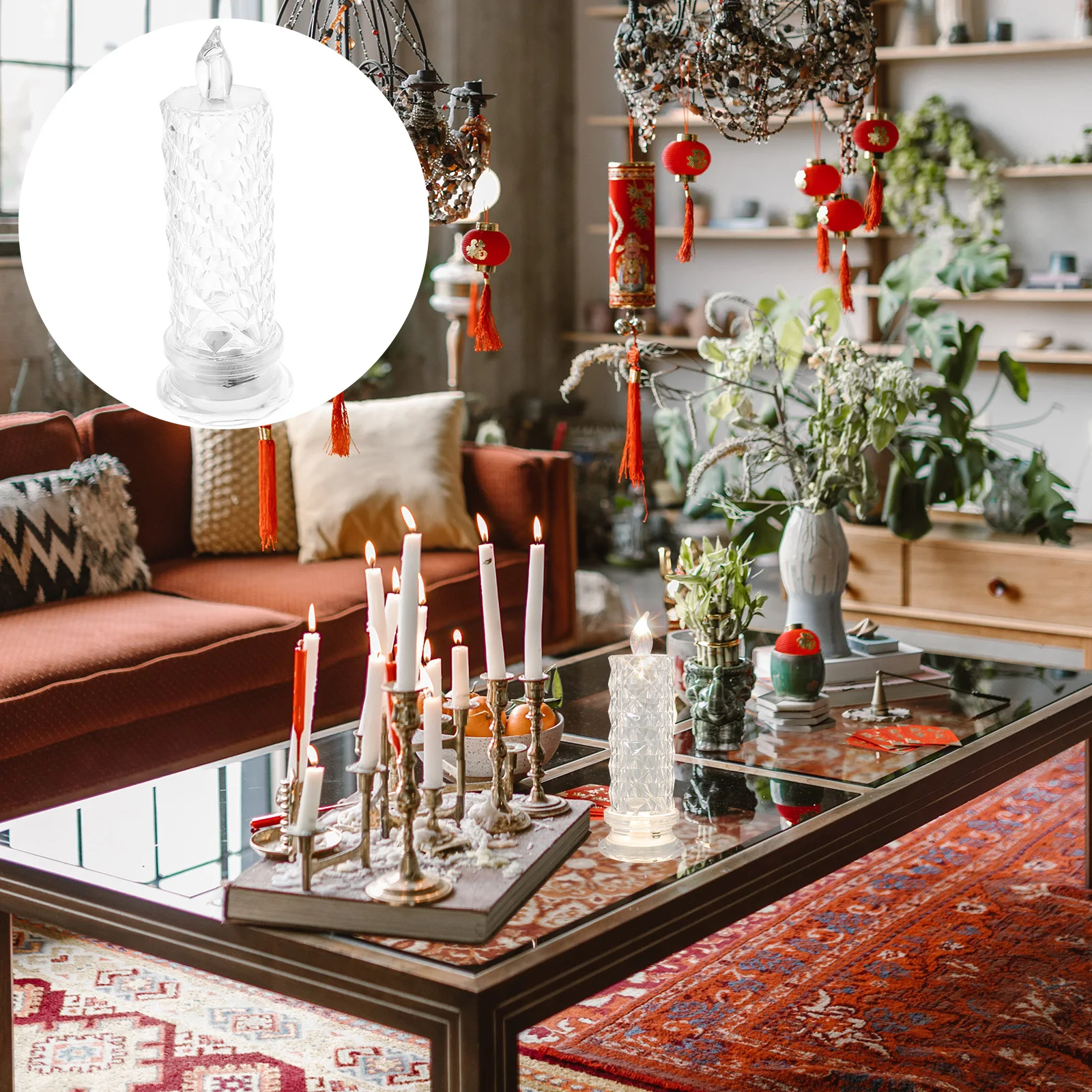 محاكاة ضوء LED عديمة اللهب روز تصميم الانكسار مصباح إلكتروني ديكور آمن جو المنزل