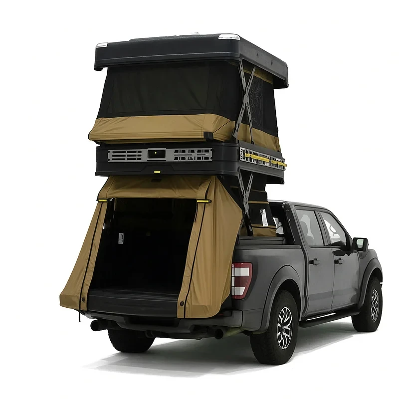 Hot Selling 2‑Story Pickup Roof Top Tent System Liftable Truck Cap With Camper Deck For Off‑Road Outdoor Camping