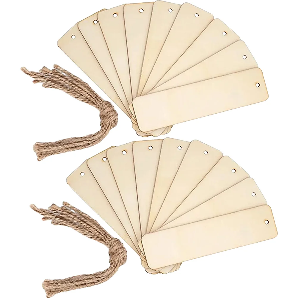 20Pcs Unpainted Wooden Rectangle Bookmarks with Hanging Rope Blank Surface for Craft Projects Blank Bookmarks to Decorate