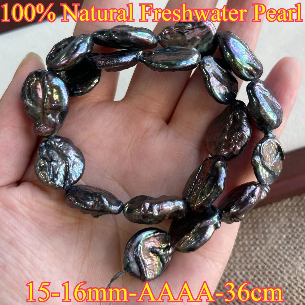 

15-16mm 4A Genuine Factory Wholesale Natural Freshwater Pearl Black Baroque Bead Jewelry Make DIY Necklace Bracelet Women Gift