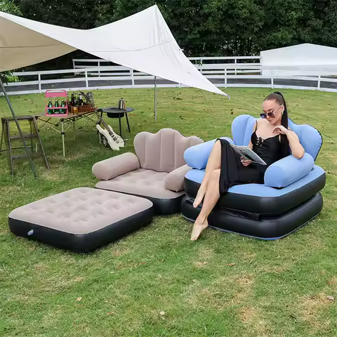 Inflatable Deck Chairs with Air Pump Inflatable Patio Lounge Chairs for Indoor Living Room Bedroom Outdoor Travel Camping Picnic